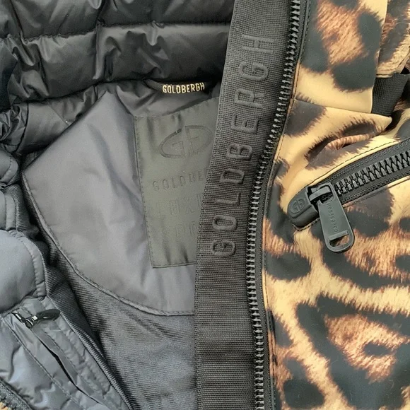 NWT Goldbergh lynx leopard print fur trim down hooded ski suit - Picture 9 of 14